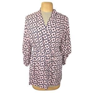 Josie Natori Wrap Tunic Top‎ Womens L Kimono Sleeve Abstract Lightweight Casual